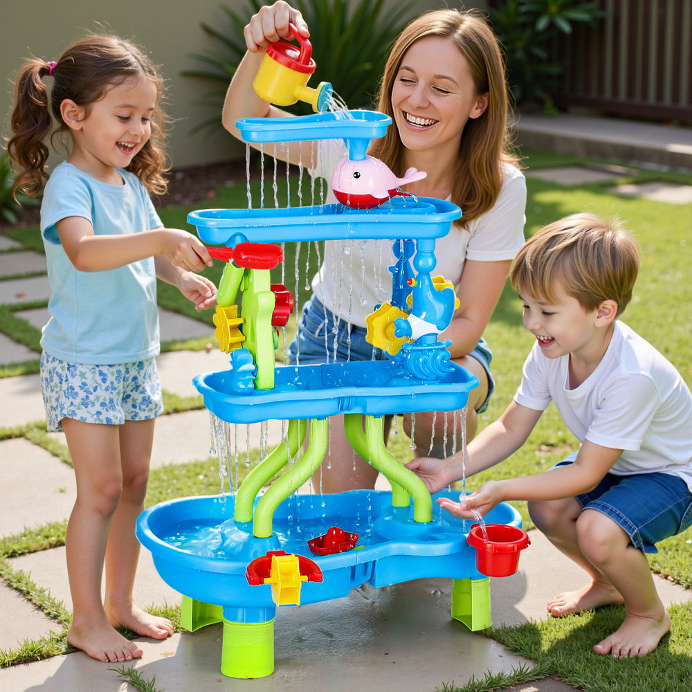 Kids Sand and Water Table 4-Tier Waterfall Sandpit Toys Beach Shovel