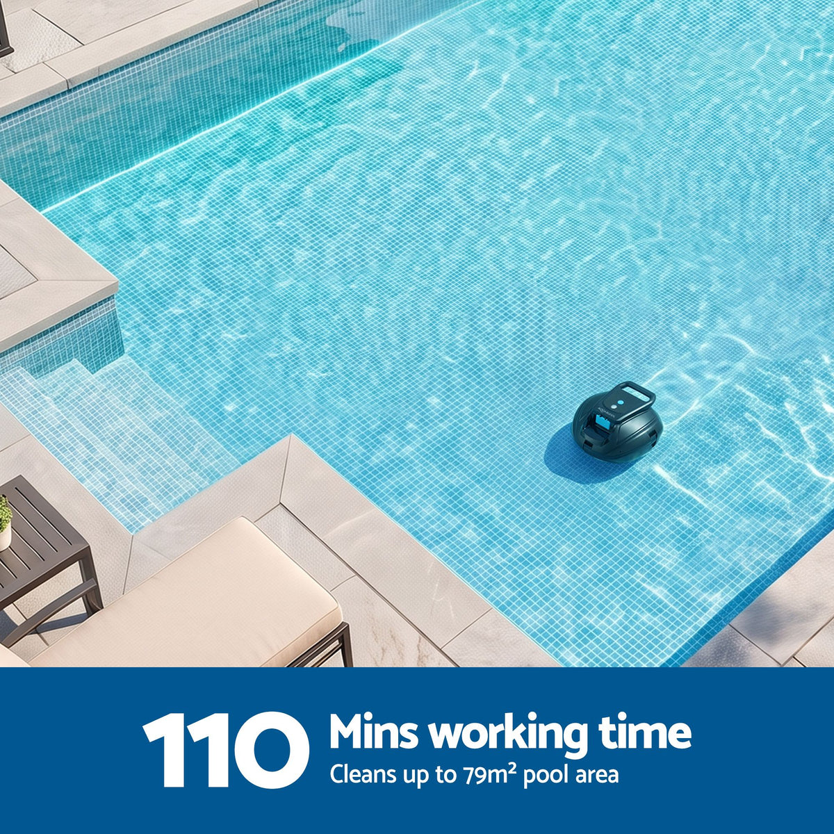 Cordless Pool Cleaner Robot Pool Vacuum Automatic Floor Clean 110Mins