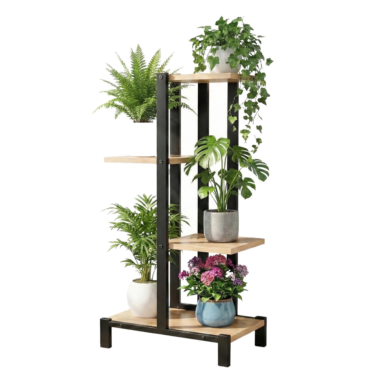 4 Tiers Plant Stand Metal Flower Pots Shelf Indoor Outdoor Garden Home