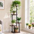 5-Tier Plant Stand Indoor Outdoor, Metal & Wood Pot Plant Shelf, Tall Display Rack for