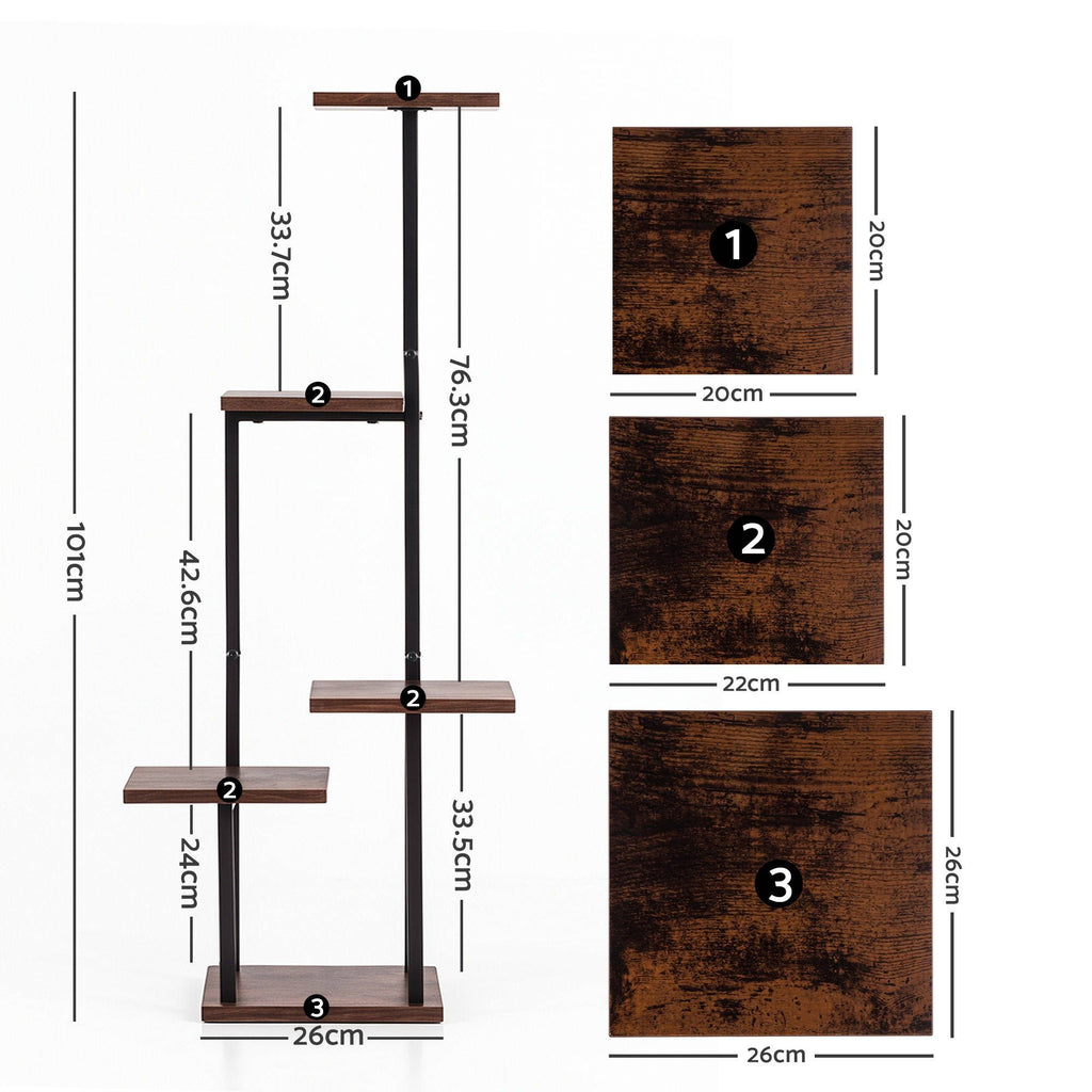 5-Tier Plant Stand Indoor Outdoor, Metal & Wood Pot Plant Shelf, Tall Display Rack for