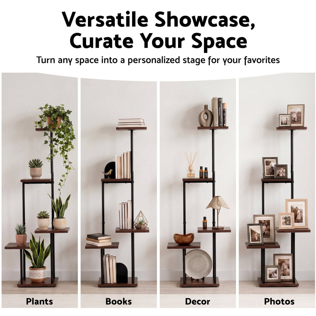 5-Tier Plant Stand Indoor Outdoor, Metal & Wood Pot Plant Shelf, Tall Display Rack for