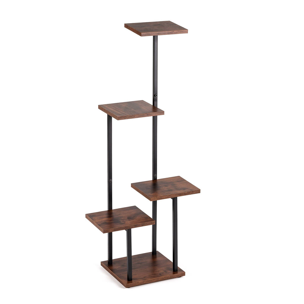 5-Tier Plant Stand Indoor Outdoor, Metal & Wood Pot Plant Shelf, Tall Display Rack for