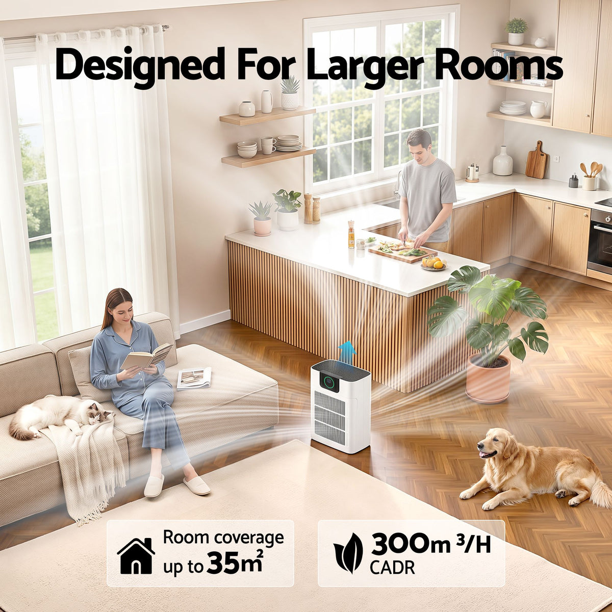 Pet Air Purifier 3 Stage HEPA Filter Cleaner PM25 Display Cat Dog Hair White