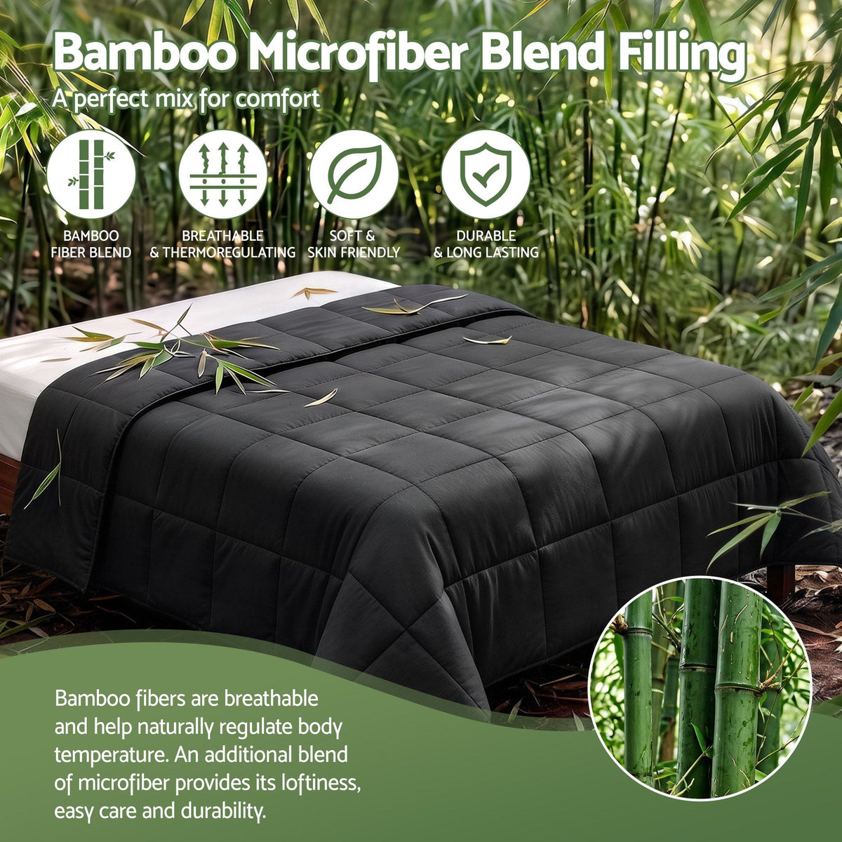 200GSM Bamboo Microfibre Queen Quilt Lightweight All Season Doona Duvet