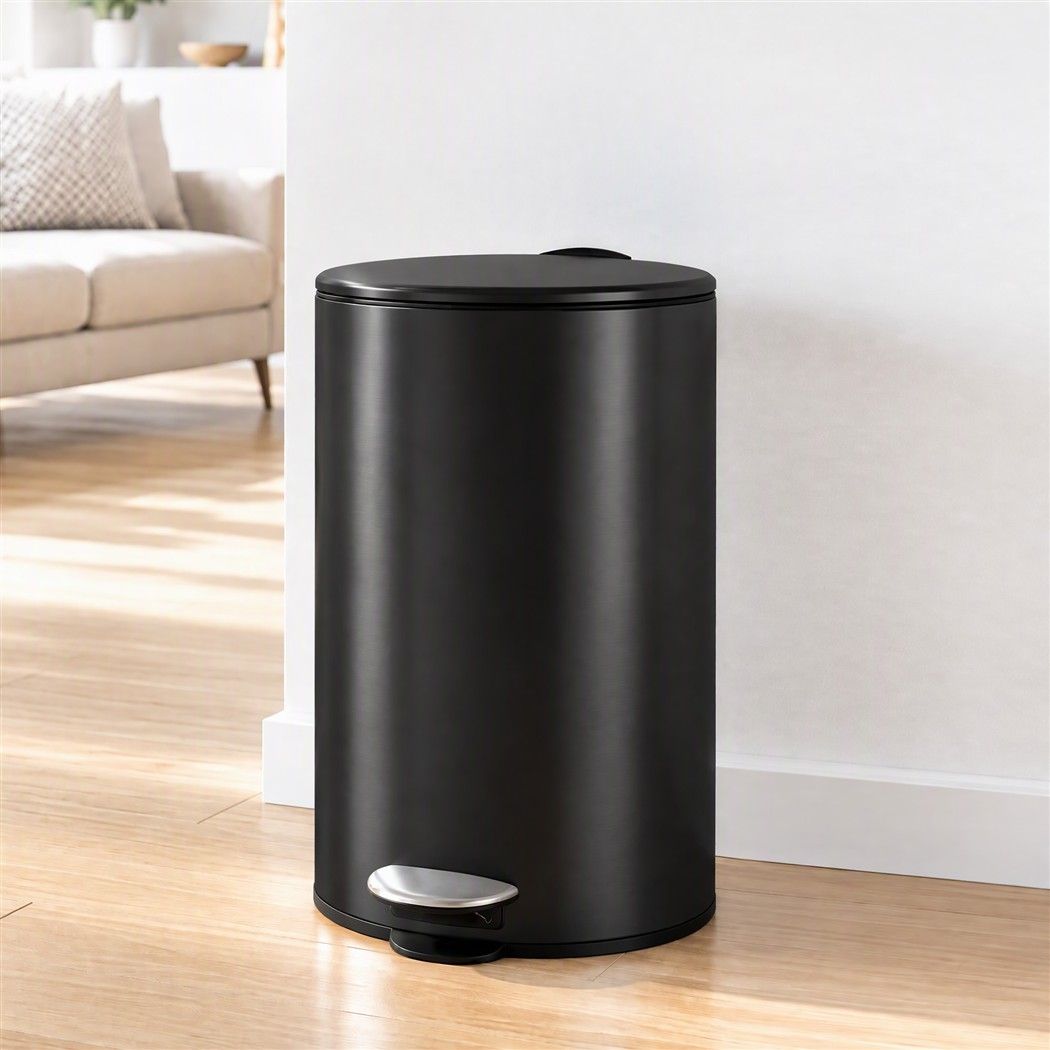 12L Pedal Bin Rubbish Waste Bin Soft Close Lid Kitchen Bathroom Black