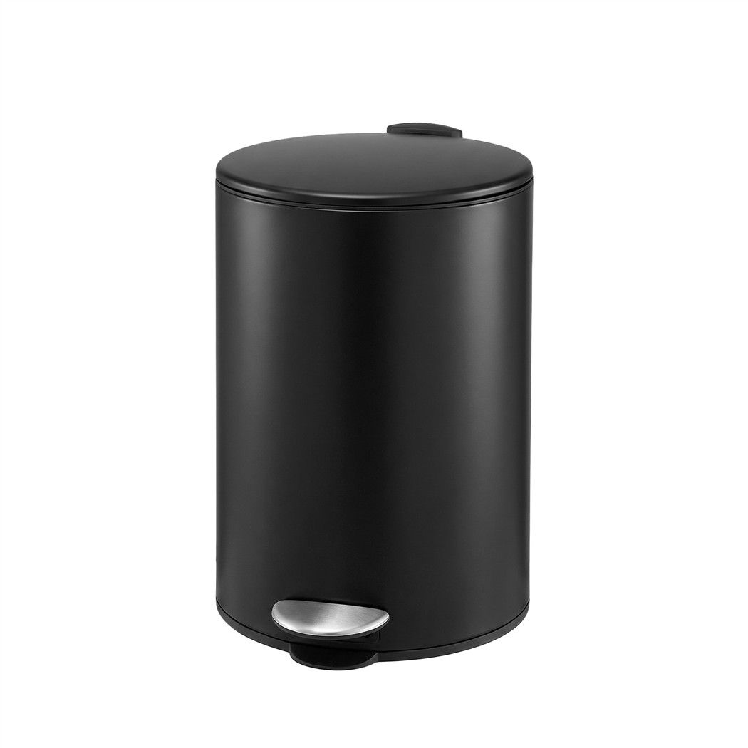 12L Pedal Bin Rubbish Waste Bin Soft Close Lid Kitchen Bathroom Black