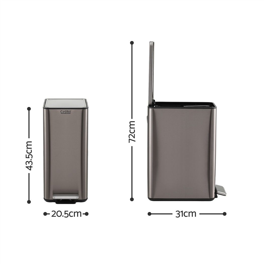 15L Pedal Rubbish Bin Slim Carbon Steel Garbage Bin for Home Grey