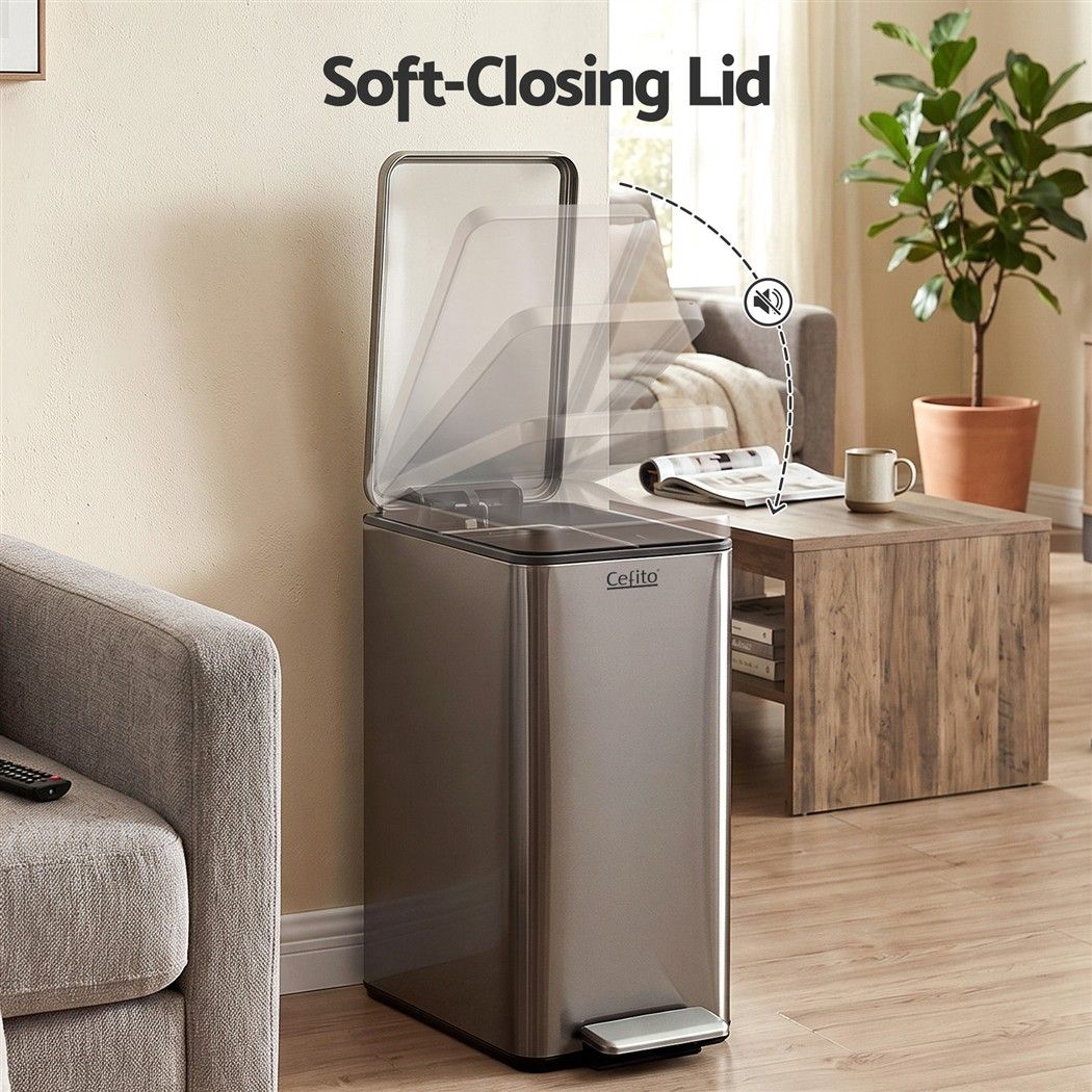 15L Pedal Rubbish Bin Slim Carbon Steel Garbage Bin for Home Grey