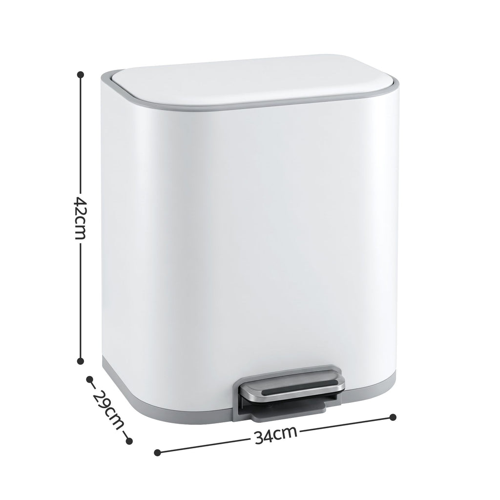 20L Trash Bin Steel Pedal Bins Soft Close Kitchen Rubbish Waste Can White