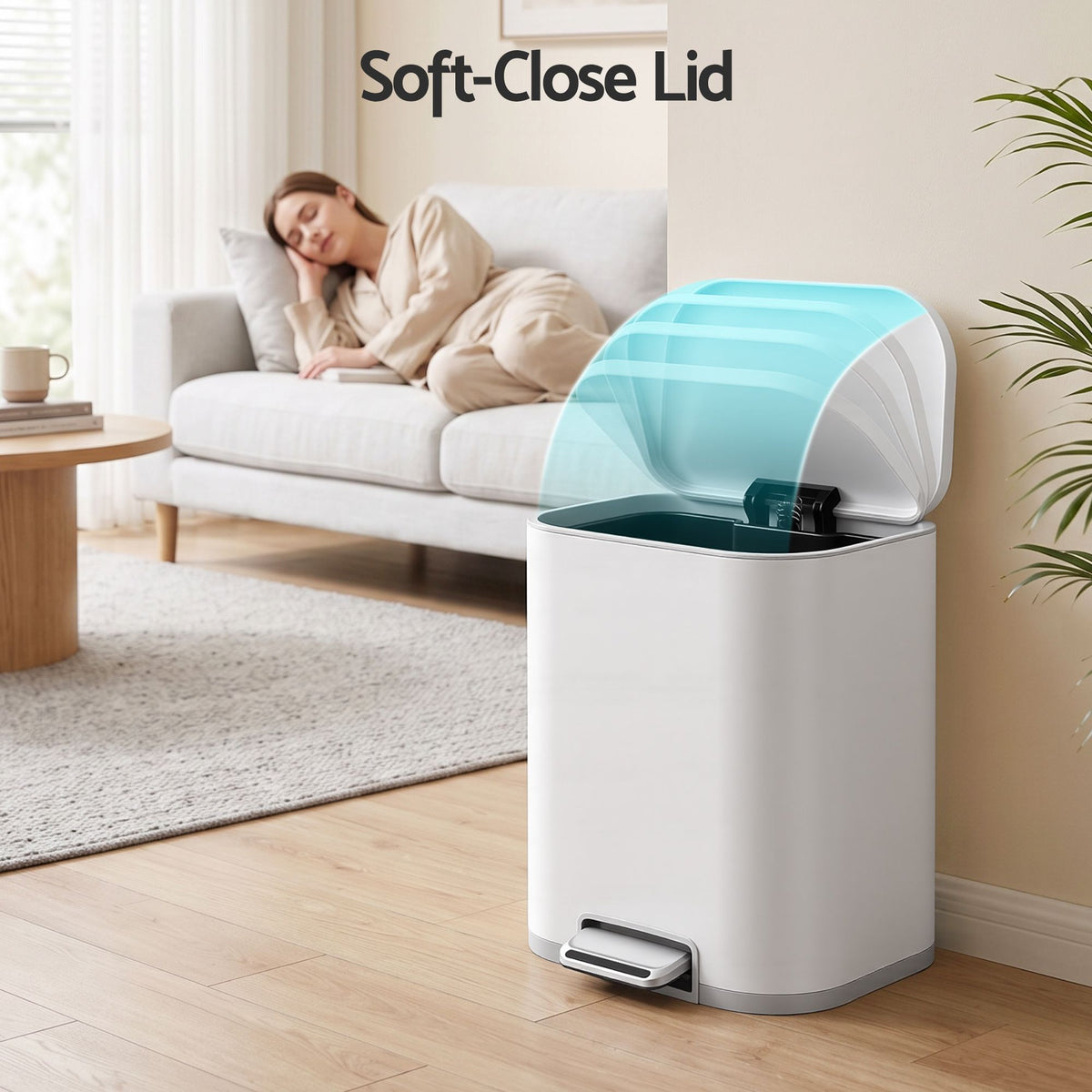 20L Trash Bin Steel Pedal Bins Soft Close Kitchen Rubbish Waste Can White