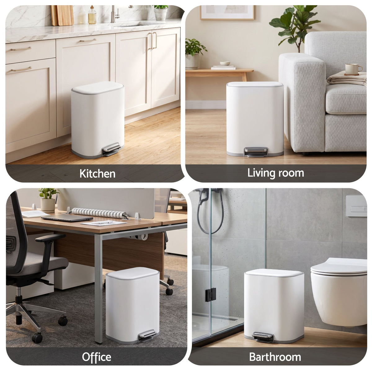 20L Trash Bin Steel Pedal Bins Soft Close Kitchen Rubbish Waste Can White