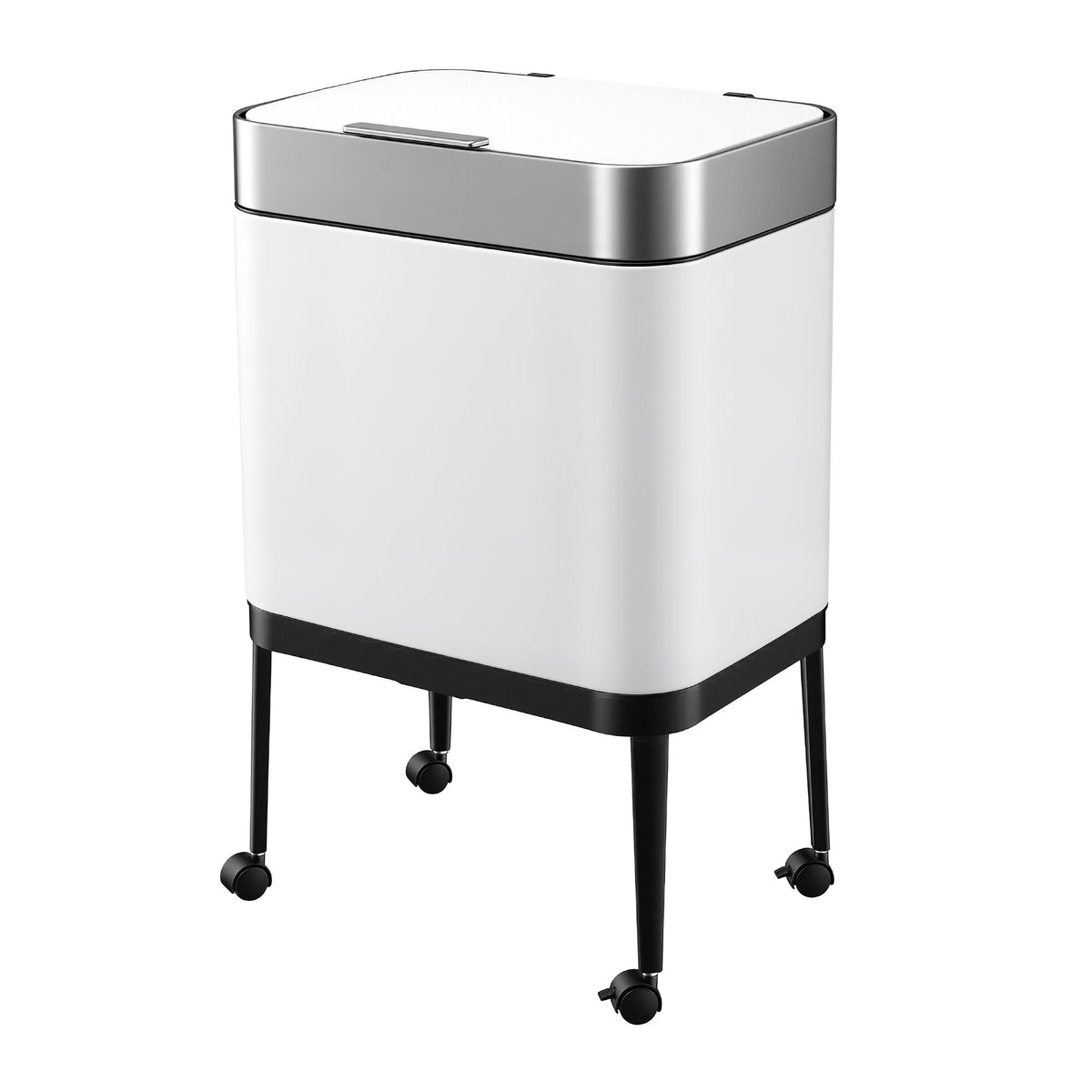 40L Press Top Trash Can Kitchen Rubbish Bin Moblie Stainless Steel White