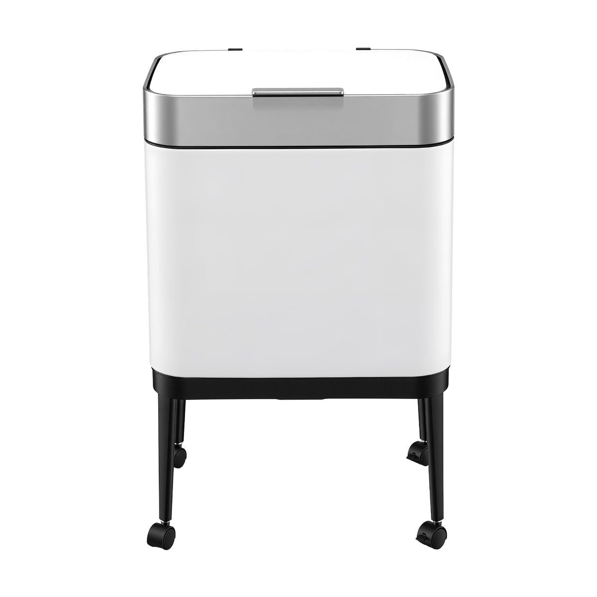 40L Press Top Trash Can Kitchen Rubbish Bin Moblie Stainless Steel White