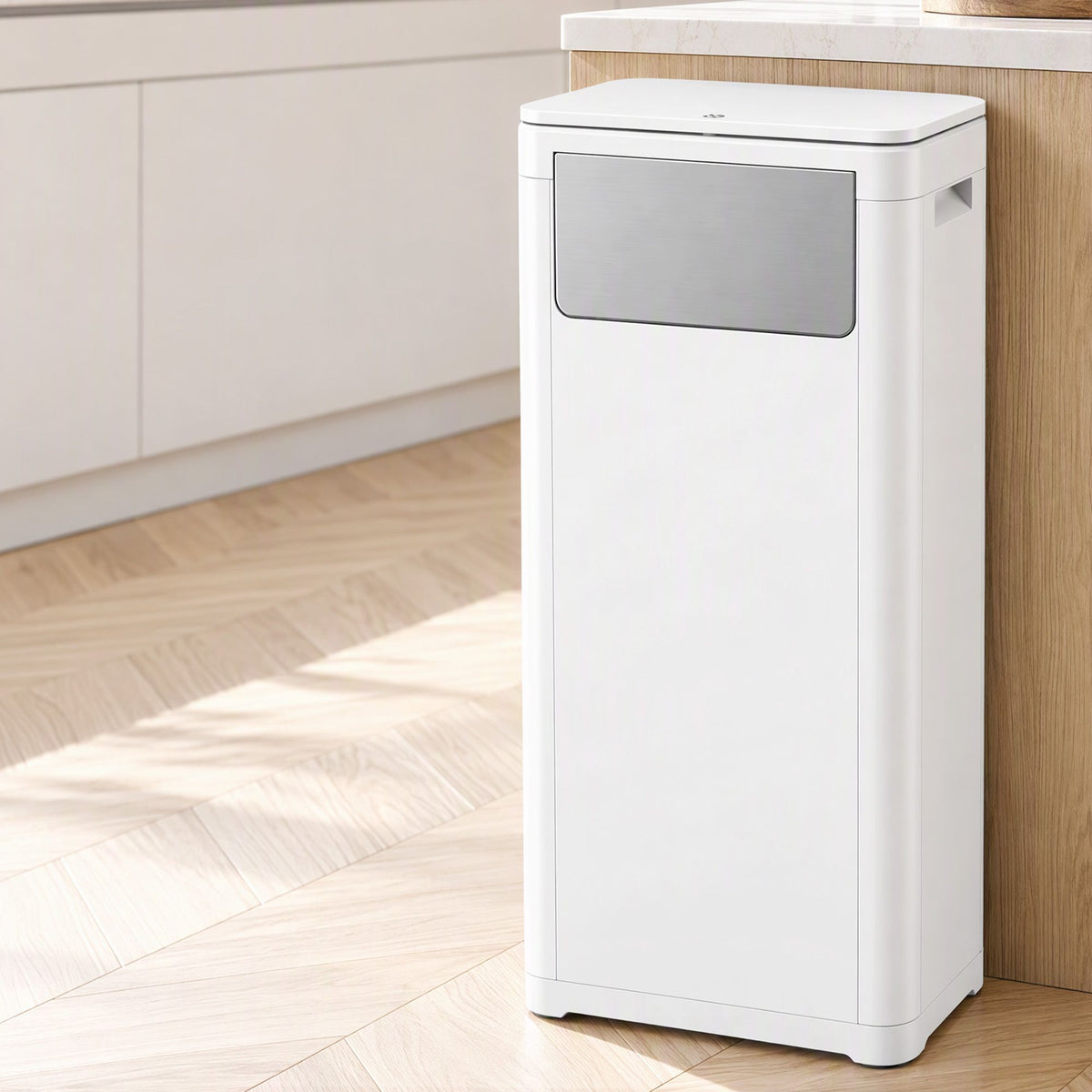 30L Commercial Trash Can with Lid Front Push Flap Rubbish Bin White