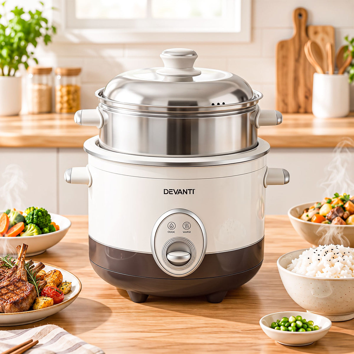 3L Rice Cooker Small 6 Cup Multi Cooker with Steamer