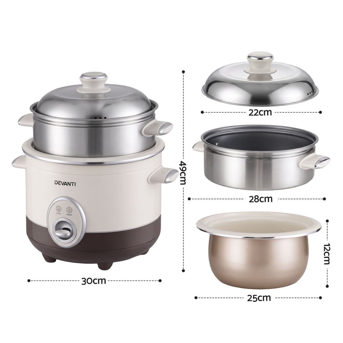 3L Rice Cooker Small 6 Cup Multi Cooker with Steamer