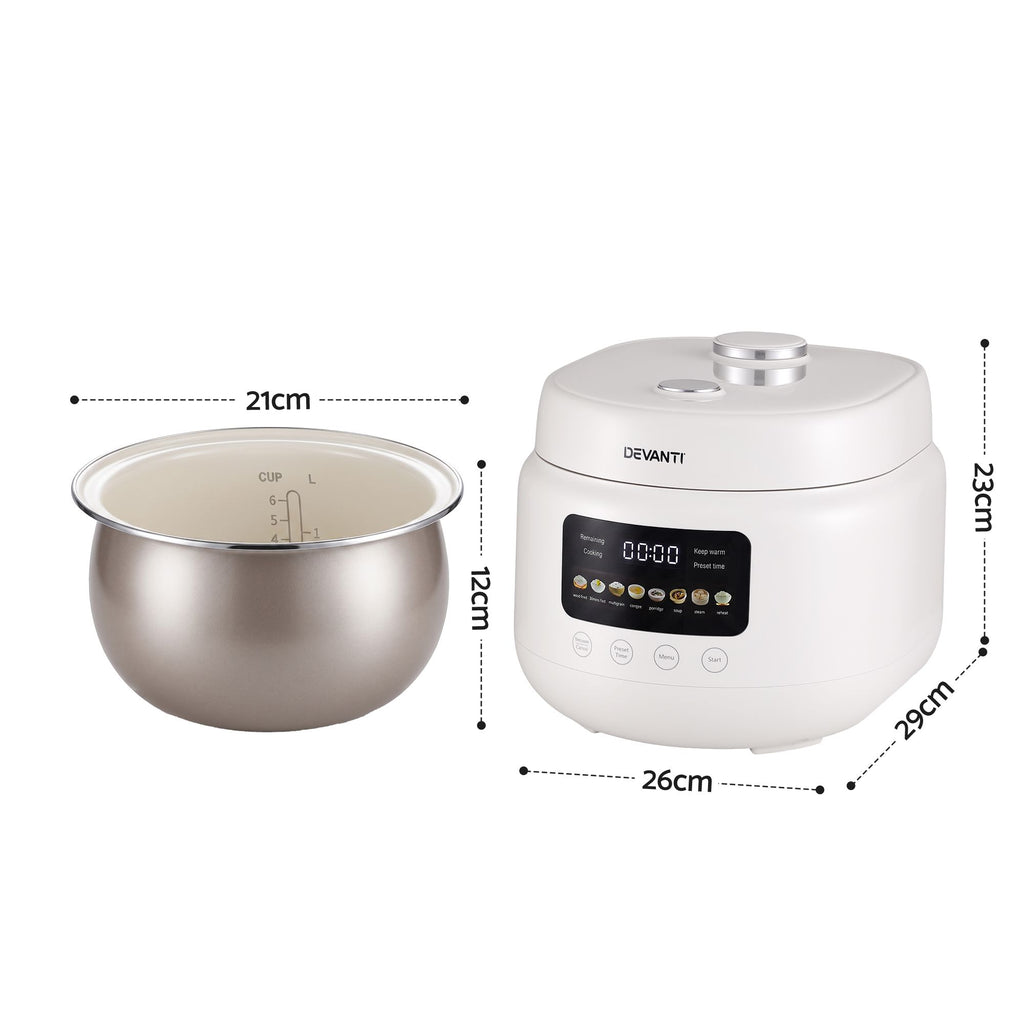 3L Rice Cooker Small 6 Cup 8-in-1 Multi Cooker with 24H Preset Off-White