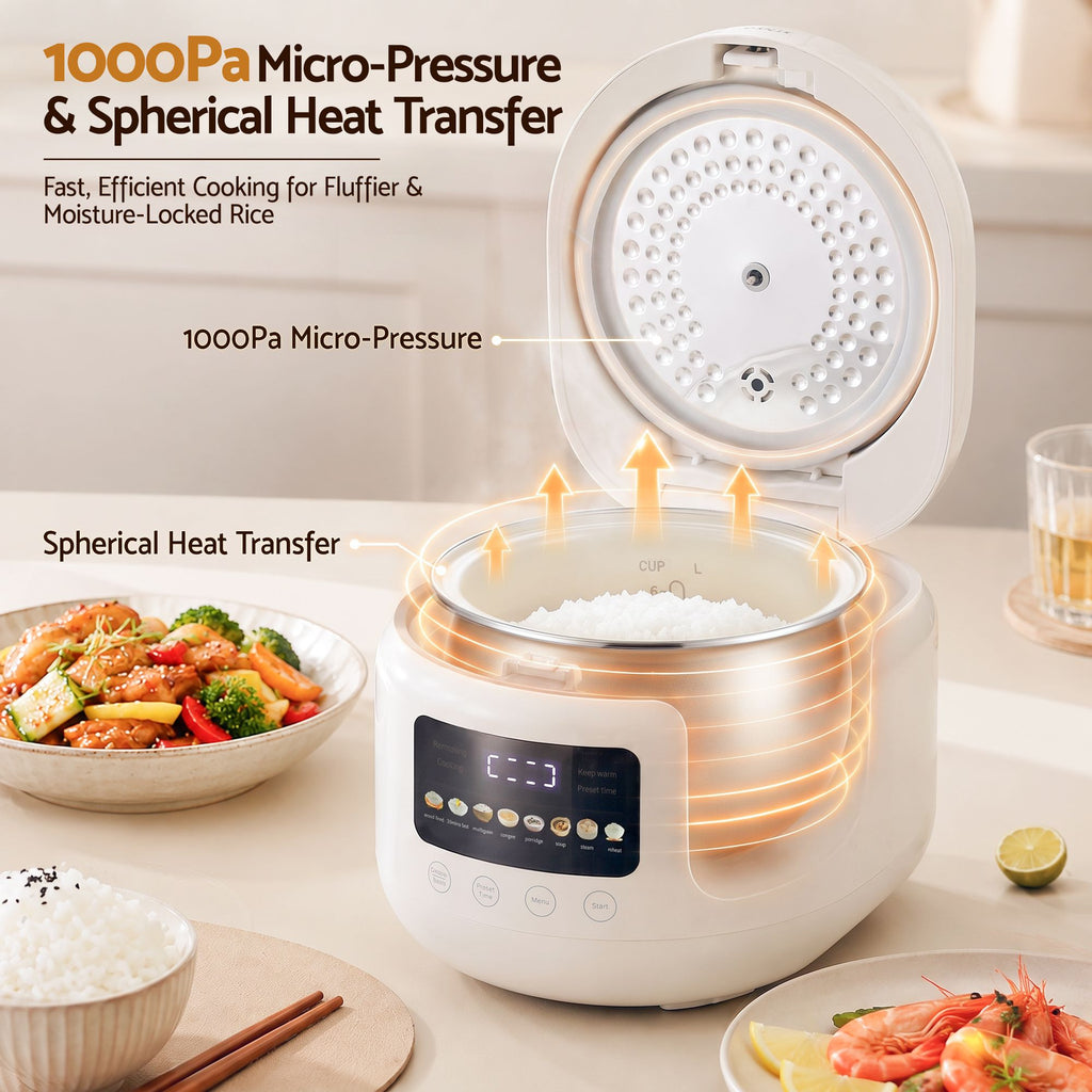 3L Rice Cooker Small 6 Cup 8-in-1 Multi Cooker with 24H Preset Off-White