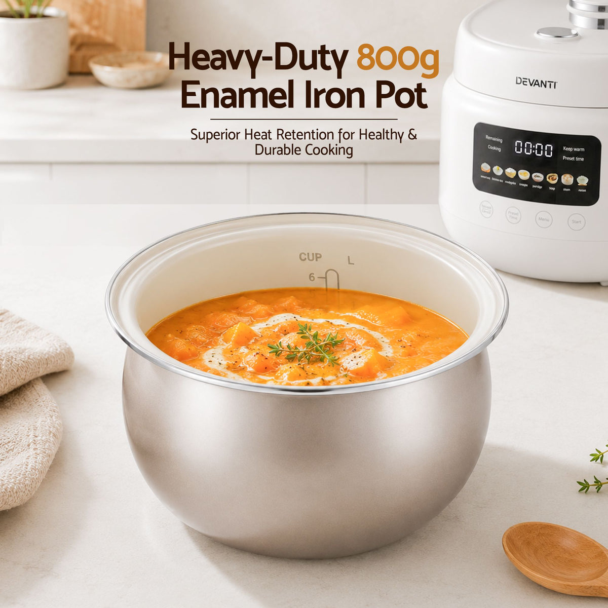3L Rice Cooker Small 6 Cup 8-in-1 Multi Cooker with 24H Preset Off-White