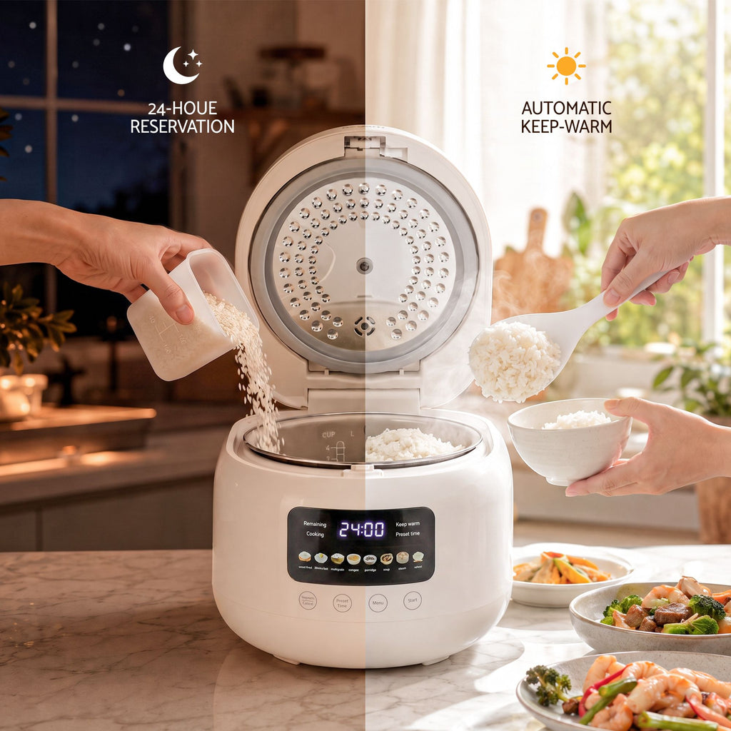 3L Rice Cooker Small 6 Cup 8-in-1 Multi Cooker with 24H Preset Off-White