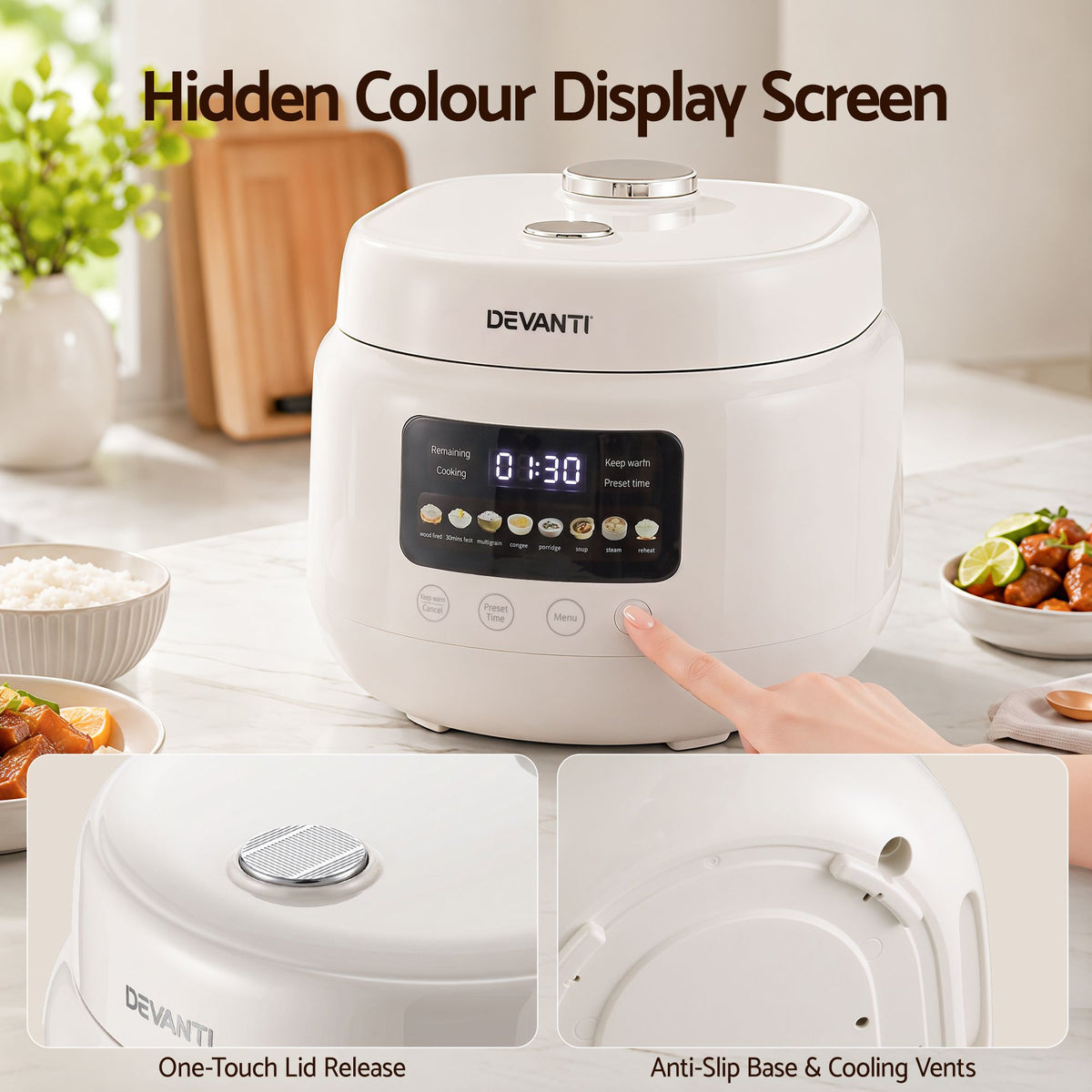 3L Rice Cooker Small 6 Cup 8-in-1 Multi Cooker with 24H Preset Off-White