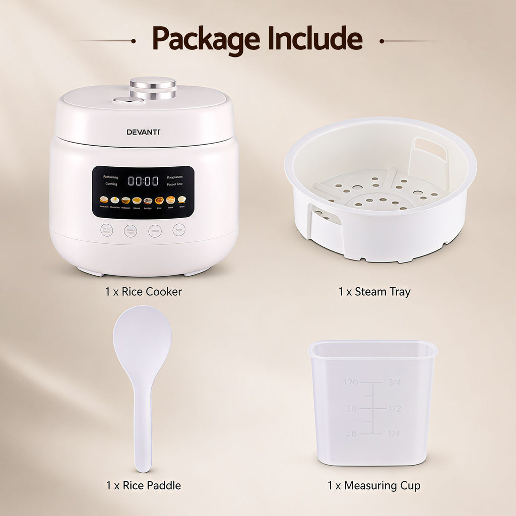 3L Rice Cooker Small 6 Cup 8-in-1 Multi Cooker with 24H Preset Off-White