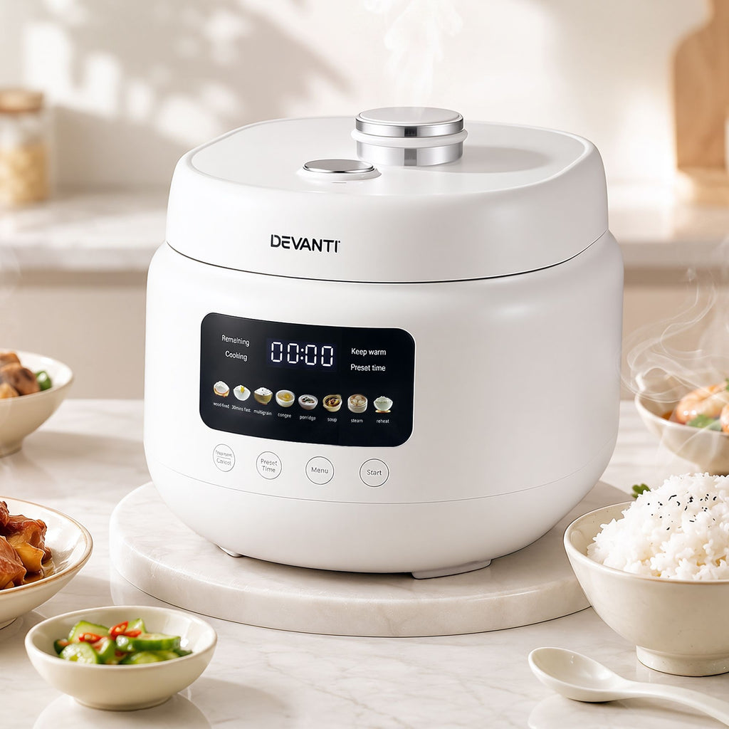 3L Rice Cooker Small 6 Cup 8-in-1 Multi Cooker with 24H Preset Off-White