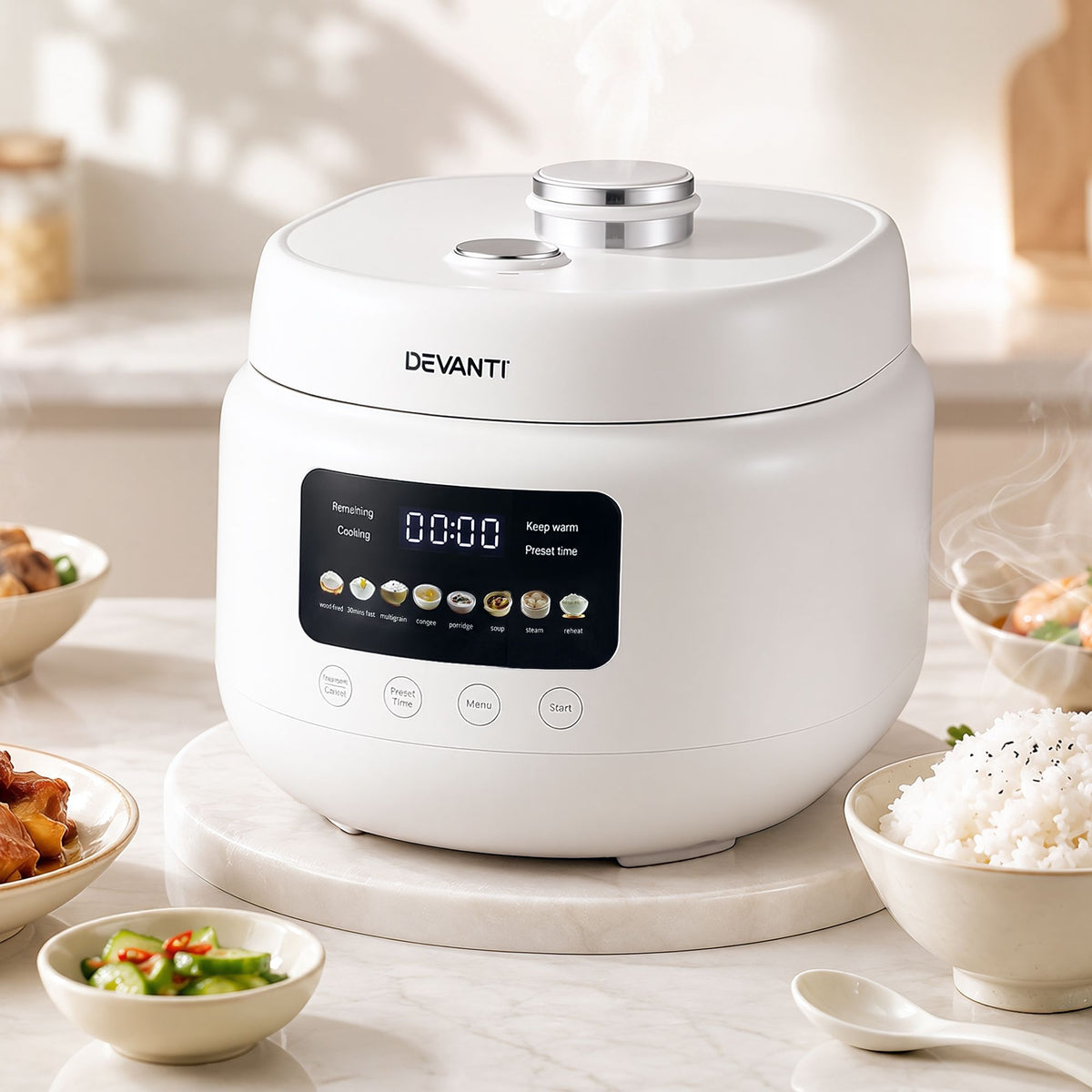 3L Rice Cooker Small 6 Cup 8-in-1 Multi Cooker with 24H Preset Off-White