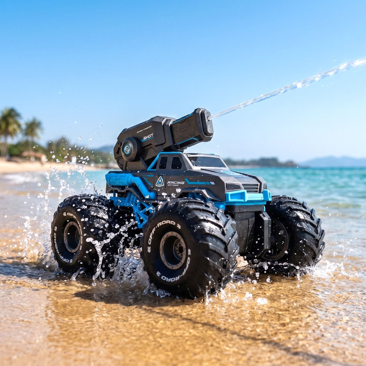 Kids Amphibious 2.4GHz Remote Control Car Boat with Water Spray Blue