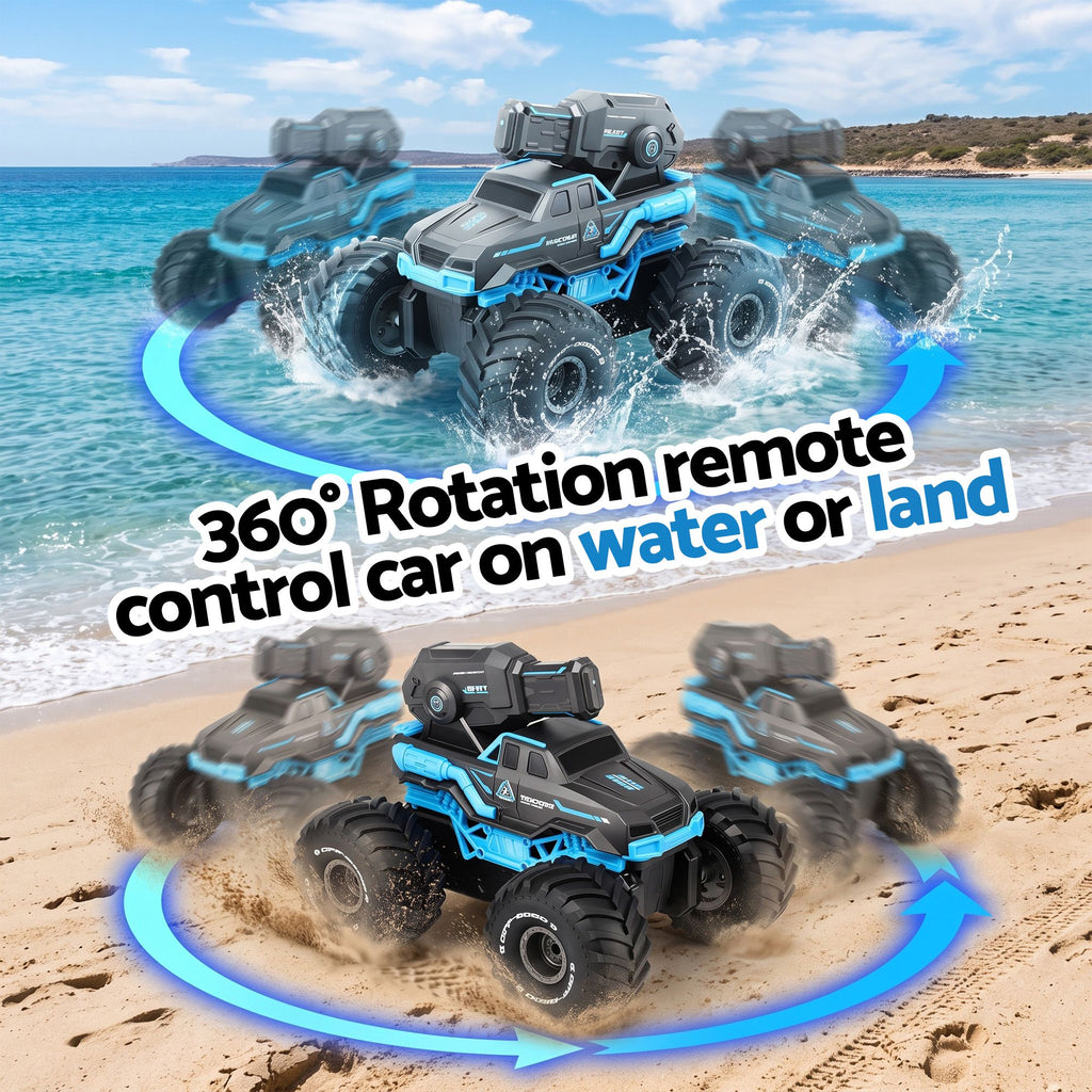 Kids Amphibious 2.4GHz Remote Control Car Boat with Water Spray Blue