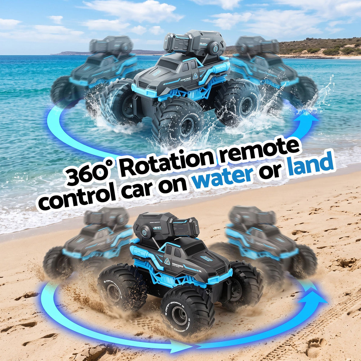 Kids Amphibious 2.4GHz Remote Control Car Boat with Water Spray Blue
