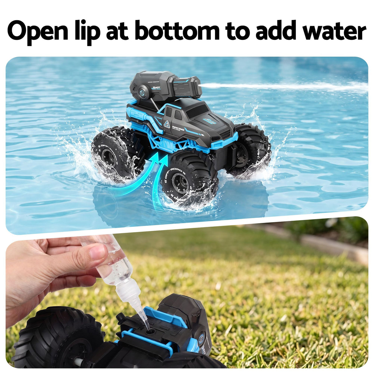Kids Amphibious 2.4GHz Remote Control Car Boat with Water Spray Blue