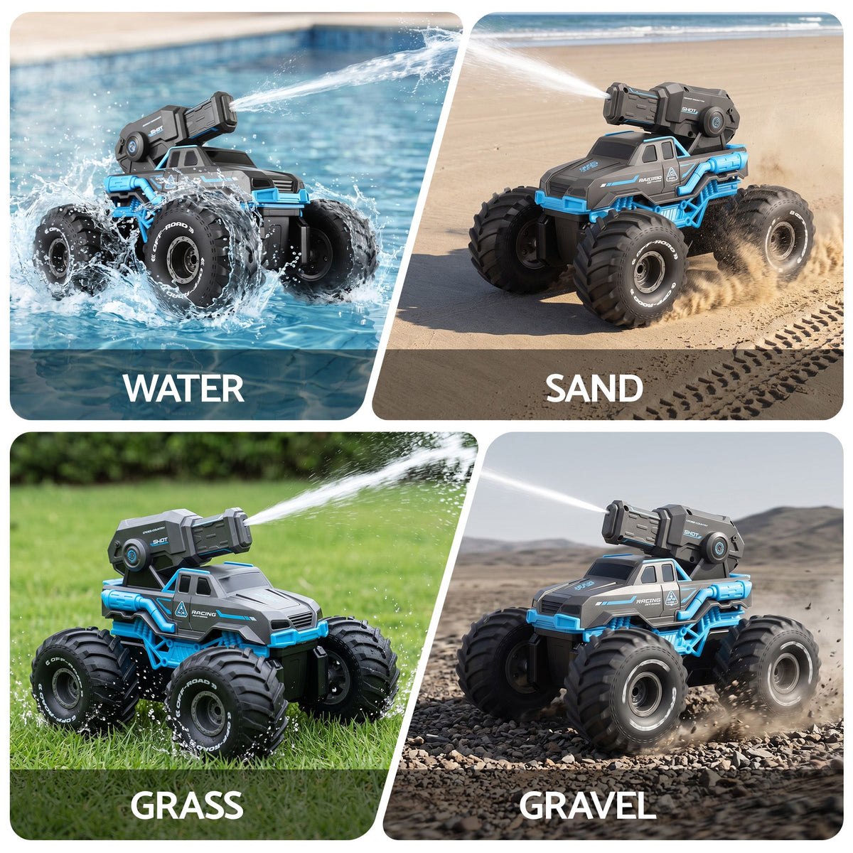 Kids Amphibious 2.4GHz Remote Control Car Boat with Water Spray Blue