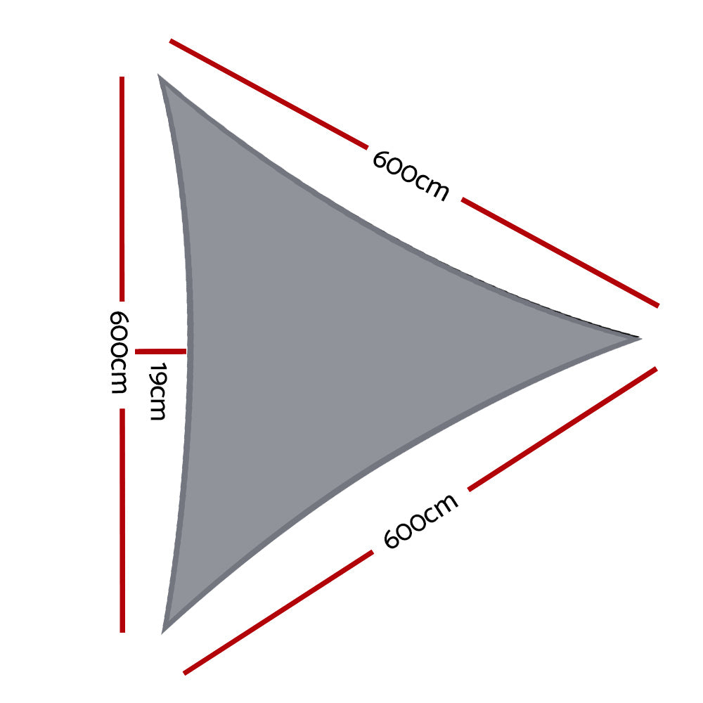Shade Sail 6x6x6m Triangle 280GSM 98% Grey Shade Cloth