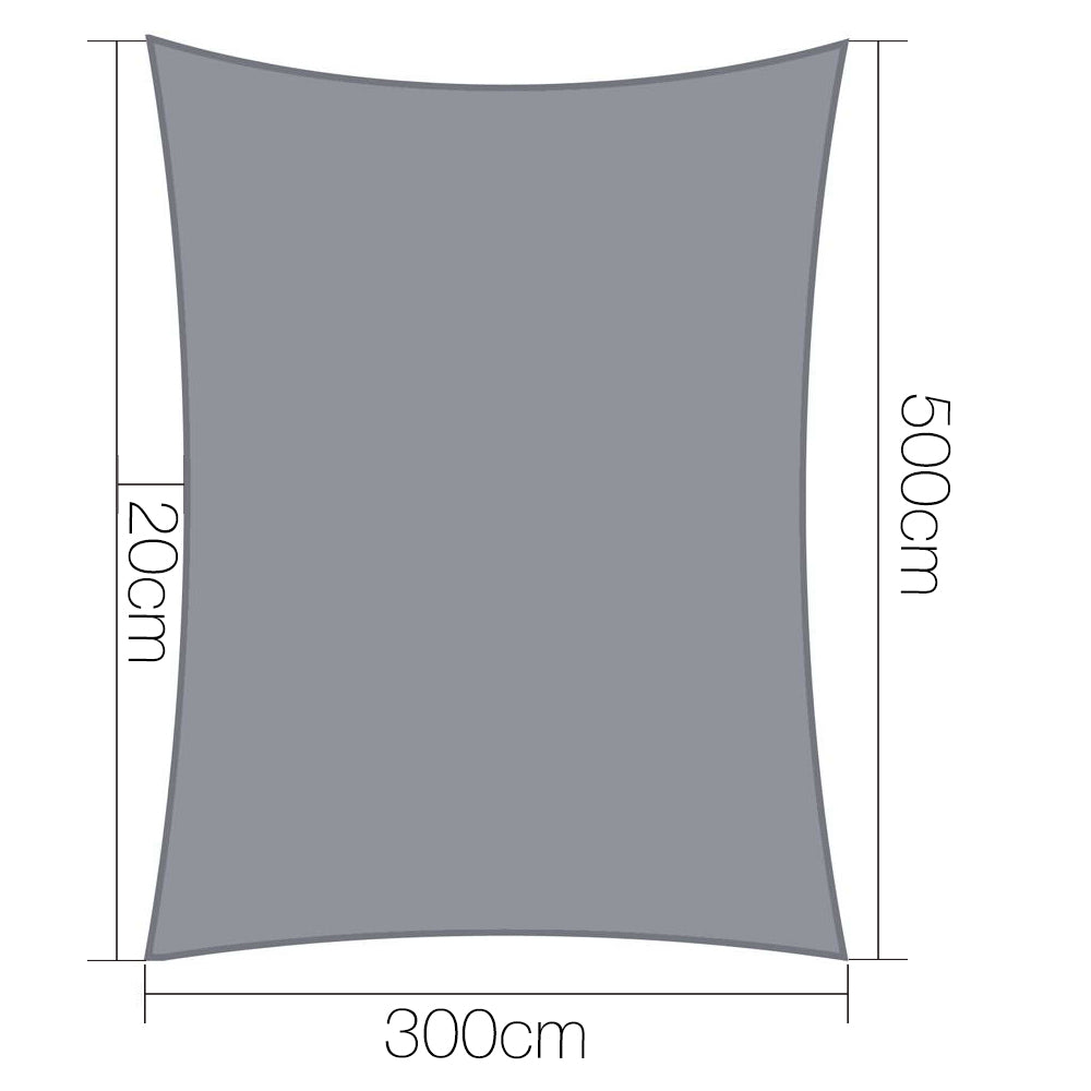 Shade Sail 3x5m Rectangle 280GSM 98% Grey Shade Cloth