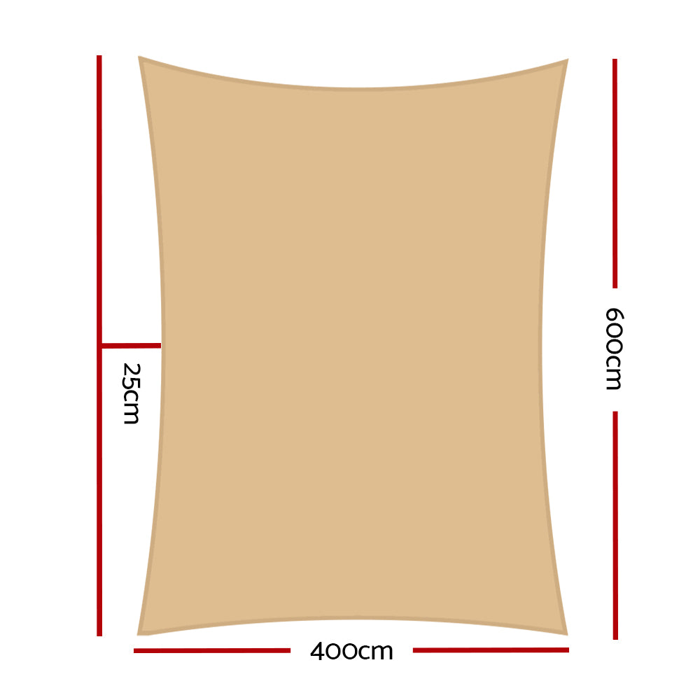 Waterproof Shade Sail 4x6m Rectangle Sand 95% Shade Cloth