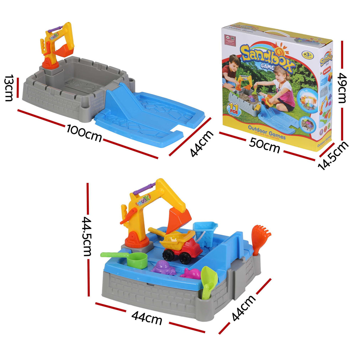 2-in-1 Kids Sandpit Water Table Working Excavator Digger Sensory Play Toys