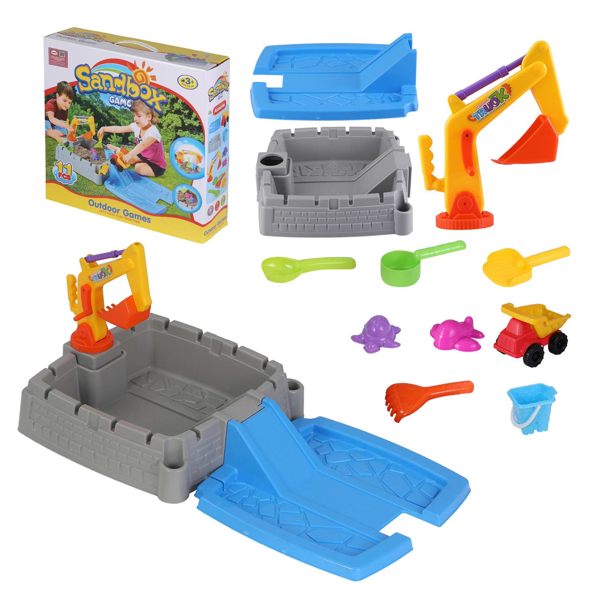 2-in-1 Kids Sandpit Water Table Working Excavator Digger Sensory Play Toys