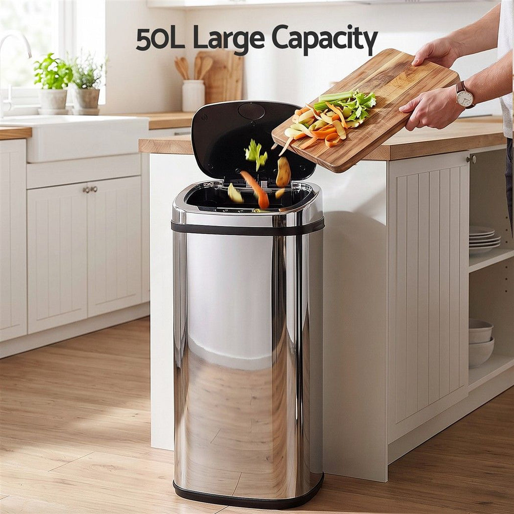50L Motion Sensor Bin Rubbish Automatic Silver