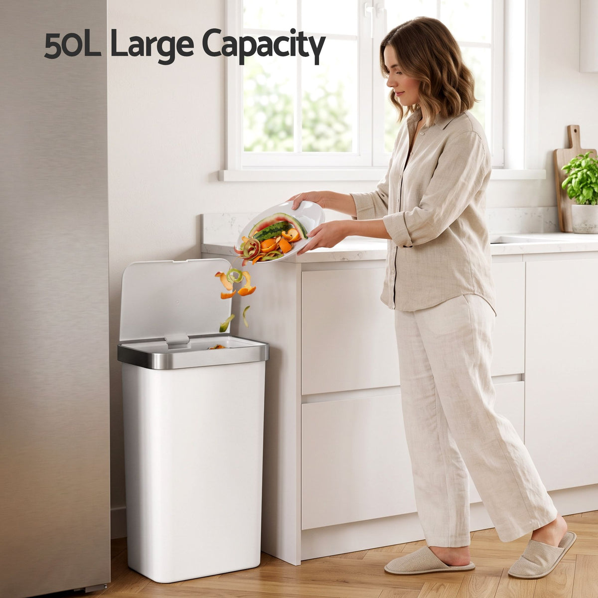 50L Motion Sensor Trash Bin Automatic Kitchen Waste Dustbin White