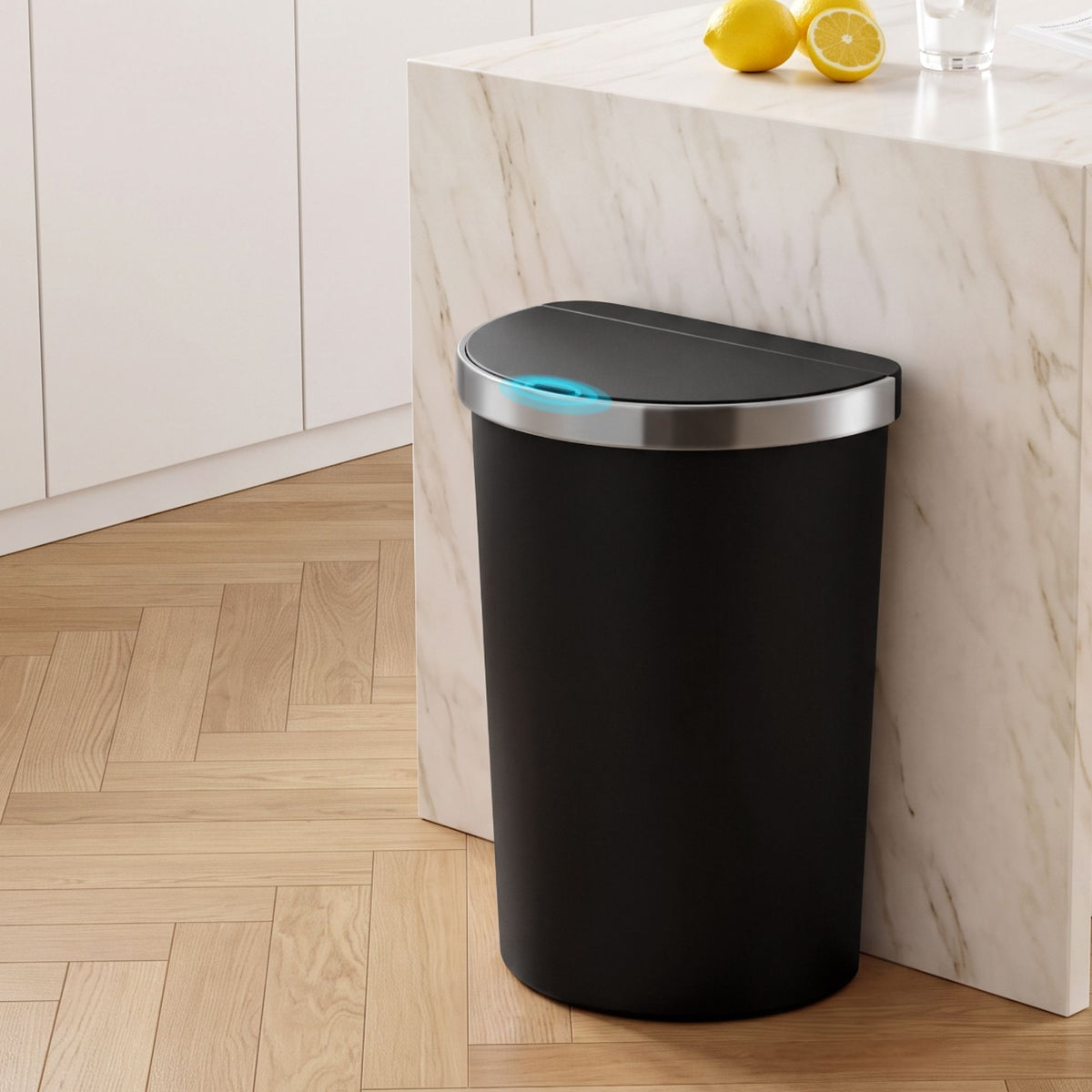 50L Sensor Bin D-Shape Trash Can Kitchen Smart Rubbish Bin Black