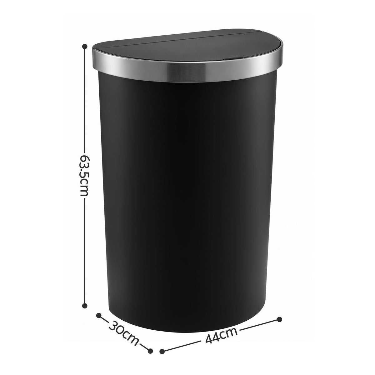 50L Sensor Bin D-Shape Trash Can Kitchen Smart Rubbish Bin Black