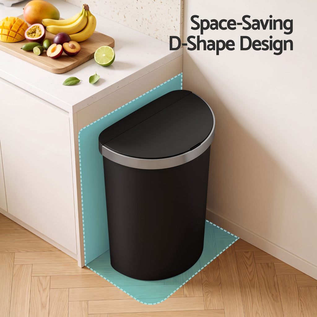 50L Sensor Bin D-Shape Trash Can Kitchen Smart Rubbish Bin Black