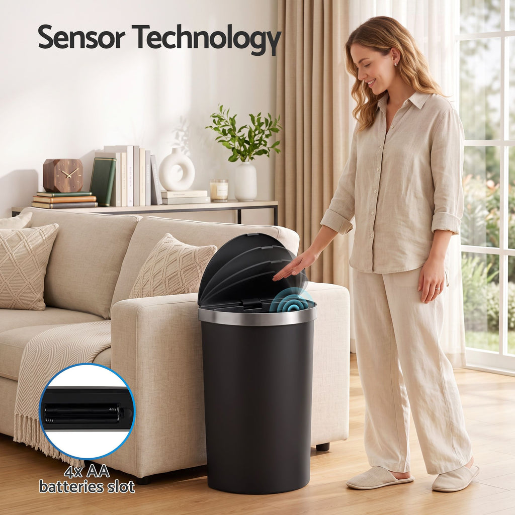 50L Sensor Bin D-Shape Trash Can Kitchen Smart Rubbish Bin Black