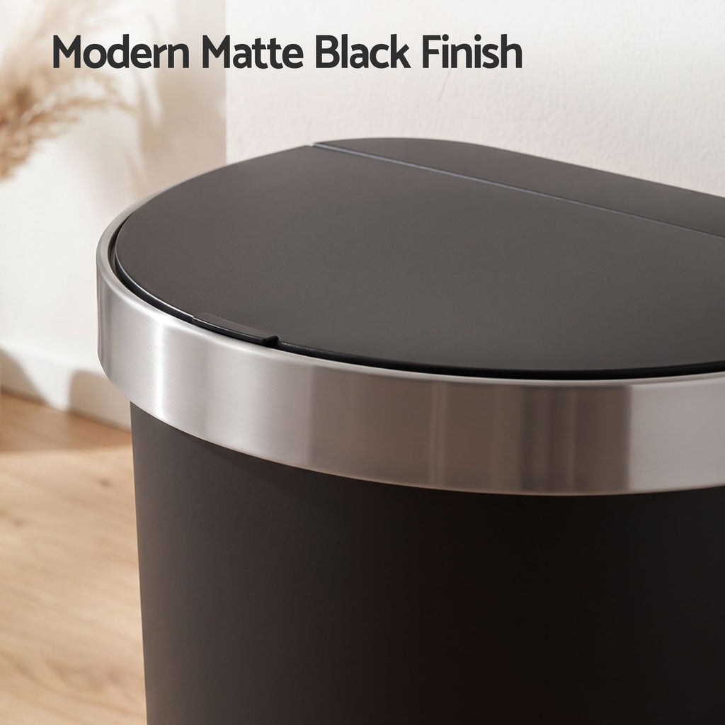 50L Sensor Bin D-Shape Trash Can Kitchen Smart Rubbish Bin Black