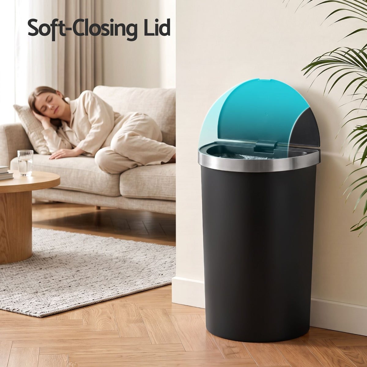 50L Sensor Bin D-Shape Trash Can Kitchen Smart Rubbish Bin Black