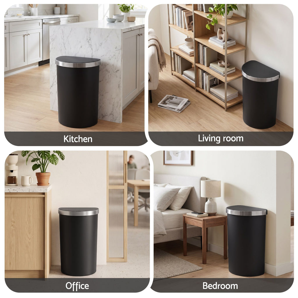 50L Sensor Bin D-Shape Trash Can Kitchen Smart Rubbish Bin Black