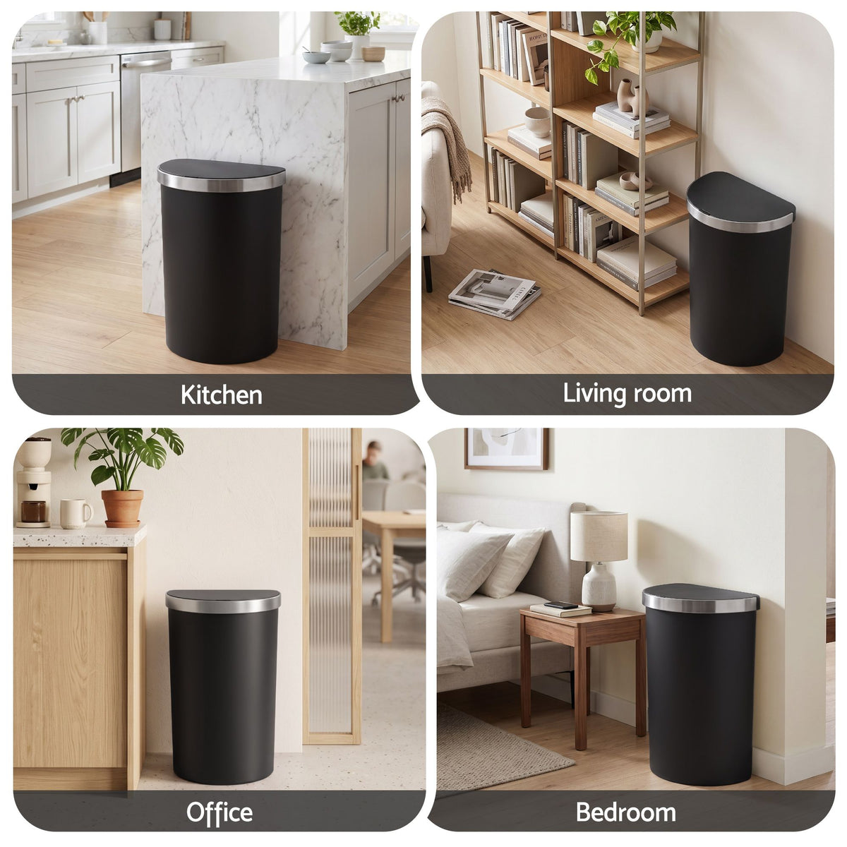 50L Sensor Bin D-Shape Trash Can Kitchen Smart Rubbish Bin Black
