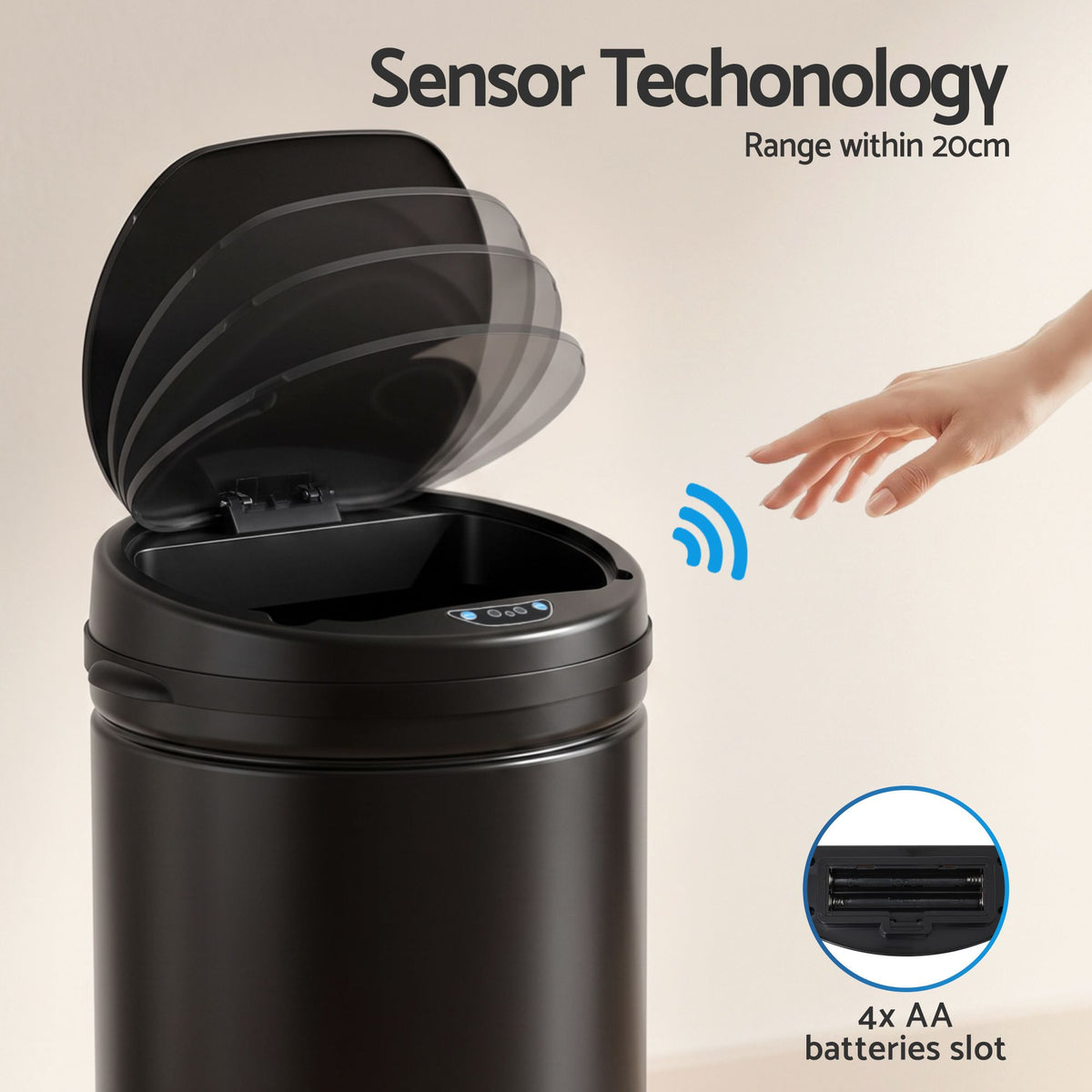 30L Sensor Bin Automatic Touchless Trash Can Garbage Rubbish Black